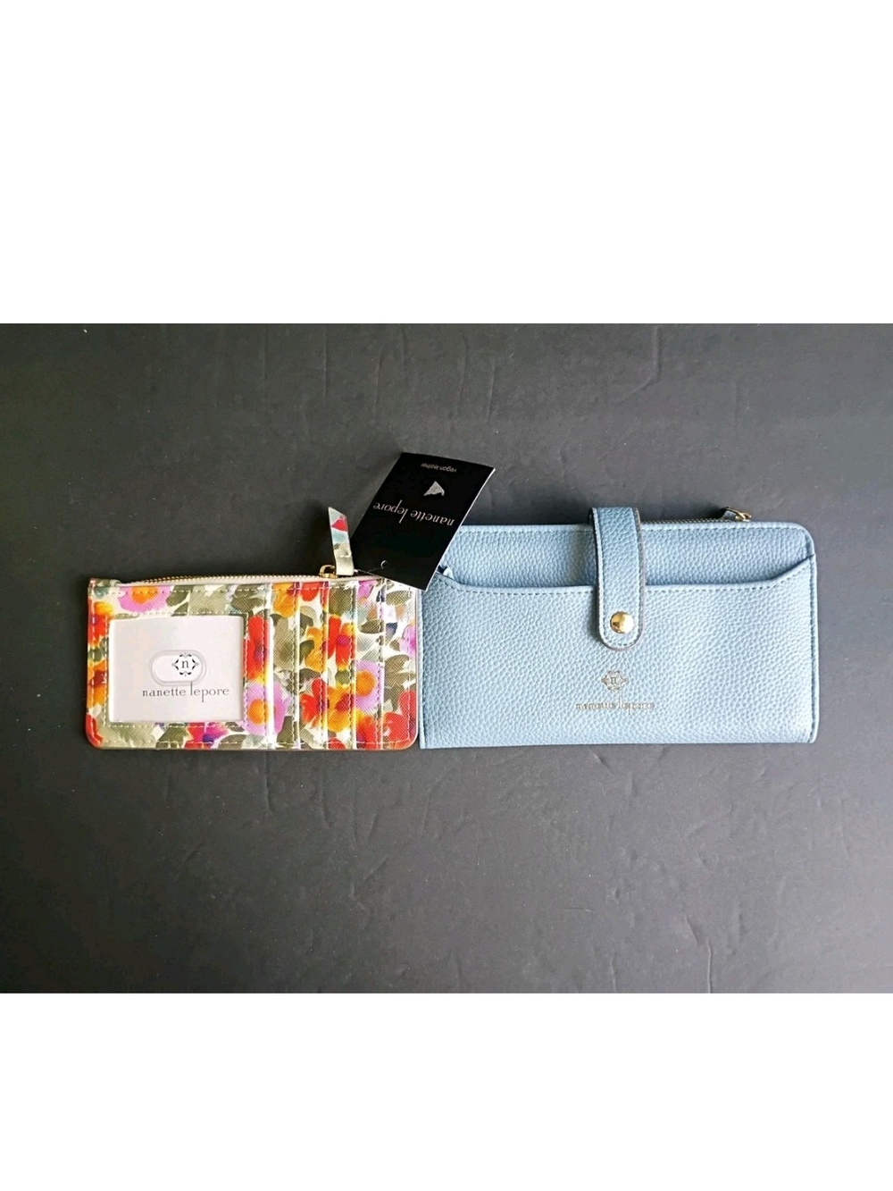 Nanette Lepore Women’s Blue Vegan Leather Wallet Floral Removable Card Holder